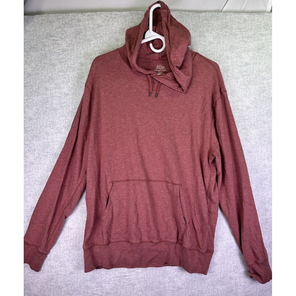J.Crew Garment Dyed Tassel Hoodie Sweatshirt Pink Size Large Pockets Slub Cotton